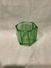 Vintage Green Uranium Vaseline Small Container Stamped Depression Glass Glasharp, used for sale  Shipping to Canada