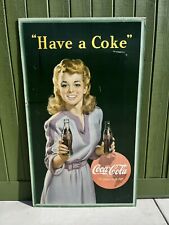 Vtg 1943 Coca Cola "Have A Coke" Lithograph Cardboard Sign WWII Era Rare! 50" for sale  Shipping to South Africa