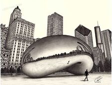 Dibujo a lápiz The Bean (Cloud Gate Chicago), directo del artista - 18x24 pulgadas segunda mano  Embacar hacia Mexico