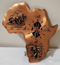 Vintage Africa Copper Wall Art Continent 3D Relief Elephant Lion Wall Clock for sale  Shipping to South Africa