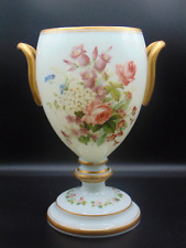 Signed Josephinenhütte Antique Opaline Hand Painted Floral Art Glass Urn Vase for sale  Shipping to South Africa