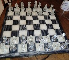 "Juego de ajedrez vintage hecho a mano de vidrio multicolor y tablero de mármol hecho a mano de 12""x12" segunda mano  Embacar hacia Mexico