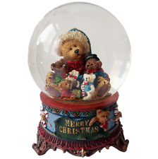 Kitschy Vintage  JcPenny Snow Globe Christmas Ceramic Base Plays Music Bear IOB, used for sale  Shipping to South Africa