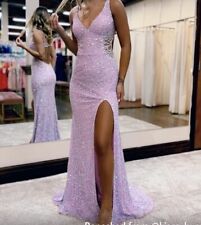 Aleta sequined formal/prom Dress Size 0 / Lavender Maxi High Slit - Needs Repair for sale  Shipping to South Africa