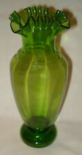 Vaso de flores vintage soprado à mão arte vidro verde vertical nervura aro com babados 8 3/4” comprar usado  Enviando para Brazil