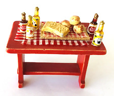 Miniature Dollhouse Rustic Trestle Table with Beer & Bakery Snacks 2.75x1.75x2"  for sale  Shipping to South Africa