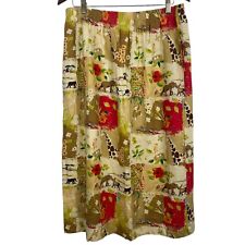 VTG Bonworth XL Petite Midi Skirt Tan Red Animal Safari African Print Floral, used for sale  Shipping to South Africa