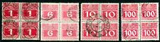 Áustria 1908-13 Taxas postais: 1h, 6h, 10h. & 100h em blocos finamente usados de quatro comprar usado  Enviando para Brazil