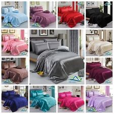 6PCS SATIN SILK ✔ COMPLETE BEDDING SET ✔ DUVET COVER FITTED SHEET 4 PILLOW CASES, used for sale  Shipping to South Africa