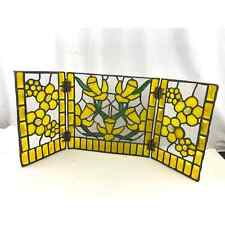 3 Panel Yellow Floral Primrose Tiffany Style Stained Glass Fireplace Screen 28", used for sale  Shipping to South Africa