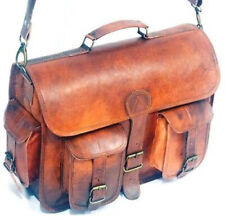 Goat Leather Vintage Brown Messenger Shoulder Laptop Bag New Men Real Briefcase for sale  Shipping to South Africa