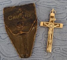 Crucifixo antigo em estojo de couro caveira e ossos cruzados metal e pingente de ébano embutido comprar usado  Enviando para Brazil