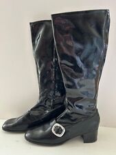 Botas Go Go vintage anos 60 couro preto envernizado com fivela de prata tamanho 8 salto comprar usado  Enviando para Brazil