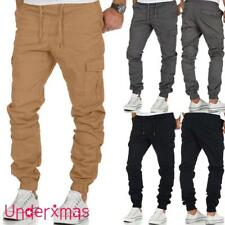 Used, UK Mens Elasticated Waist Cargo Combat Work Trousers Joggers Pocket Cuffed Pants for sale  UK