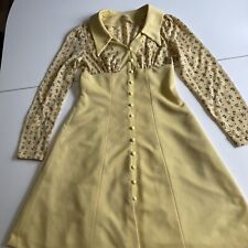 Vintage 1960’s/70’s Yellow Mini Dress, Lined. Dagger Collar, Approx Sz Small for sale  Shipping to South Africa