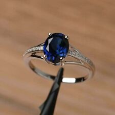 925 Sterling Silver Handmade Certified 5 Ct Blue Sapphire Gift Ring For Her for sale  Shipping to South Africa
