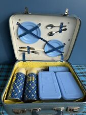 Used, vintage Blue picnic basket set In Case for sale  Shipping to South Africa
