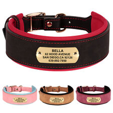 Wide Leather Personalised Dog Collar Soft Padded for Large Dogs Custom Name M-XL for sale  Shipping to South Africa