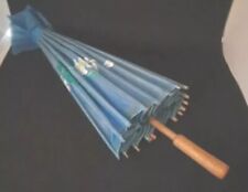Paraguas vintage asiático japonés pintado a mano bambú azul mediano 16 segunda mano  Embacar hacia Argentina