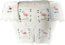 Conjunto de toalhas bordadas 100% algodão 6 peças BRANCO ROSA FLAMINGO BANHO, MÃO, PÉS, usado comprar usado  Enviando para Brazil