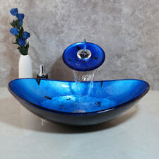 Bathroom Vanity Oval Tempered Glass Basin Bowl Vessel Sinks Waterfall Faucet Set for sale  Shipping to South Africa