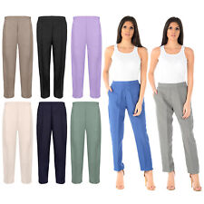 LADIES WOMENS HALF ELASTICATED STRETCH WAIST WORK OFFICE TROUSERS POCKETS PANTS for sale  Shipping to South Africa