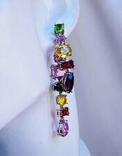 Used, Swarovski Asymmetrical, Long, Rhodium Plated Gema Drop Earrings - Multicolor for sale  Shipping to South Africa