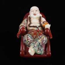 Silla mecedora de porcelana porcelana antigua familia rosa de 7,0" estatua de Buda vientre grande, usado segunda mano  Embacar hacia Argentina