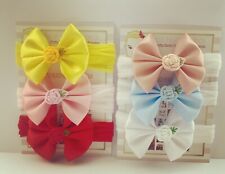 Satin Bow Baby Headbands 6 Bows Set 3 inch Bow Embroidery Flower Soft Band/Clip for sale  Shipping to South Africa