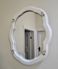 Vintage Ceramic Mirror White Floral Bathroom Vanity Childs Room Chintz Porcelain for sale  Shipping to South Africa