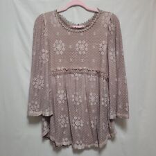 POL See You Later Lace Babydoll Top Womens Size L Nude Pink Lace up Back for sale  Shipping to South Africa