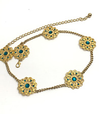 Cinturón de cadena para mujer talla única de colección dorado filigrana joyas diamantes de imitación azul, usado segunda mano  Embacar hacia Argentina