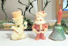 Muñeco de nieve, Santa, campana. Tres velas de Navidad pequeñas de Estados Unidos de los años 50. segunda mano  Embacar hacia Argentina