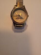 Vintage Wittnauer Pegasus Watch Women Gold Tone Black Leather Band New Battery c for sale  Shipping to South Africa