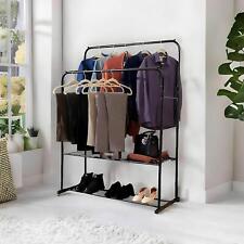 Double Clothes Rail Heavy Duty Metal with Shoe Rack Garment Hanger Hat Bag Hooks for sale  Shipping to South Africa