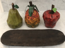 Hand Carved Wood Fruit & Bowl Centerpiece -Pineapple, Pear, Apple -6 lbs.- for sale  Shipping to South Africa