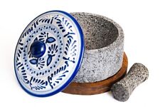 Usado, Molcajete Chilmamolli 8 pulgadas con base de madera de parota y tapa de talavera segunda mano  México