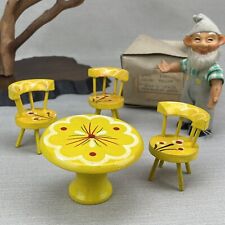 Yellow Painted Round Wood Table & 3 Chairs Vintage 1970s Kitchen Painted Flower, used for sale  Shipping to South Africa