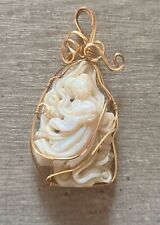Large Genuine Carved Opal Goddess Pendant Set in Gold Plated Wire Frame NR! for sale  Shipping to South Africa