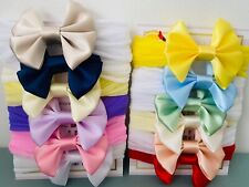 Set of 12 Mini Satin Bow Tiny 2 Inches Bow Baby Headbands Soft Band Newborn Girl for sale  Shipping to South Africa