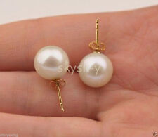 Perfect 9-9.5mm AAAA White Akoya Pearl 14K Gold Stud Earrings, used for sale  Shipping to South Africa