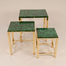 Mesa de mármol malaquita de colección mesa de latón dorado dorado de colección década de 1970 conjunto de 3 segunda mano  Embacar hacia Argentina