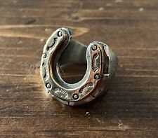 REPOP MFG Mexican Biker Ring ~ Lucky Horseshoe ~ Steel & Brass ~ Size 6, used for sale  Lake Worth