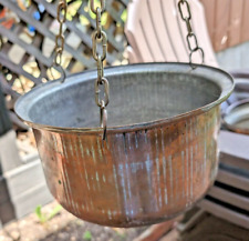 Antique Large Primitive Tin Plate Copper Cauldron Pot Three Chain Bucket for sale  Shipping to South Africa