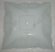 Vtg Retro 11.25" Square White Scroll Frosted Glass Ceiling Light Lamp Shade Part, used for sale  Shipping to South Africa
