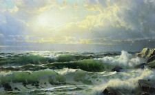 Used, Oil painting canvas Breaking-Waves-William-Trost-Richards seascape ocean waves ! for sale  Shipping to Canada