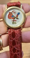 Used, Vintage Glitter Santa Christmas Watch Red Leather Band Needs Battery Quartz for sale  Shipping to South Africa