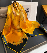 Bufanda cuadrada 100 % morera de seda 26" para mujer pañuelo envoltura amarillo floral NUEVO, usado segunda mano  Embacar hacia Argentina