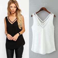 Blusa regata feminina verão sem mangas gola V preta chiffon camiseta colete comprar usado  Enviando para Brazil