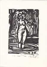 Exlibris Bookplate Holzschnitt Rudolf Koch 1902-1985 Frauenakt Akt Wasser na sprzedaż  Wysyłka do Poland